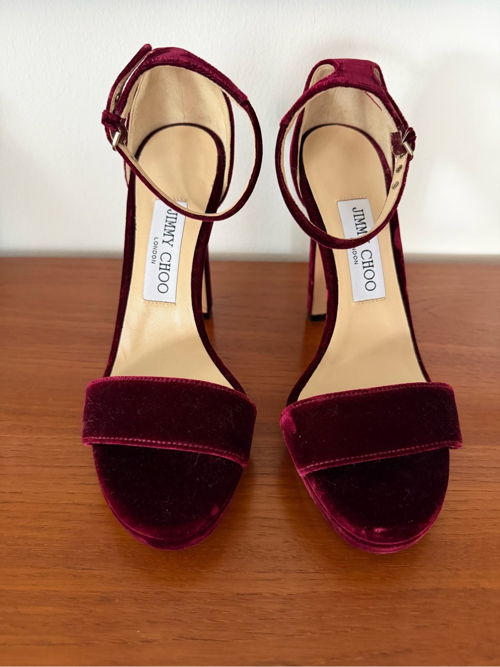 Jimmy Choo Burgundy Velvet Ankle-Strap Heels